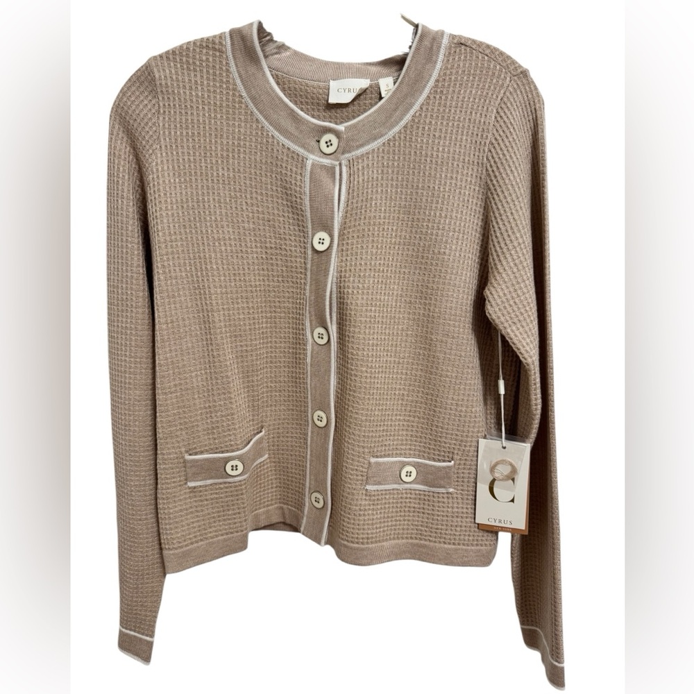 Cyrus NY Beige Waffle Knit Button Cardigan NWT Size S
